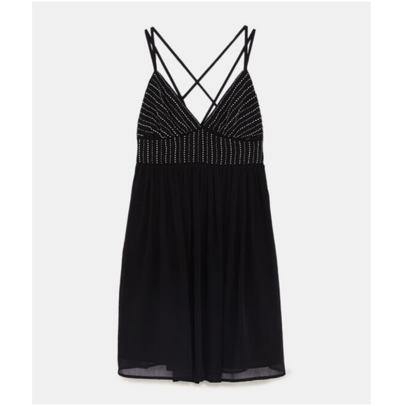 NWT Zara Size L Mini Beaded Strappy Dress Summer Cocktail LBD - Picture 6 of 6